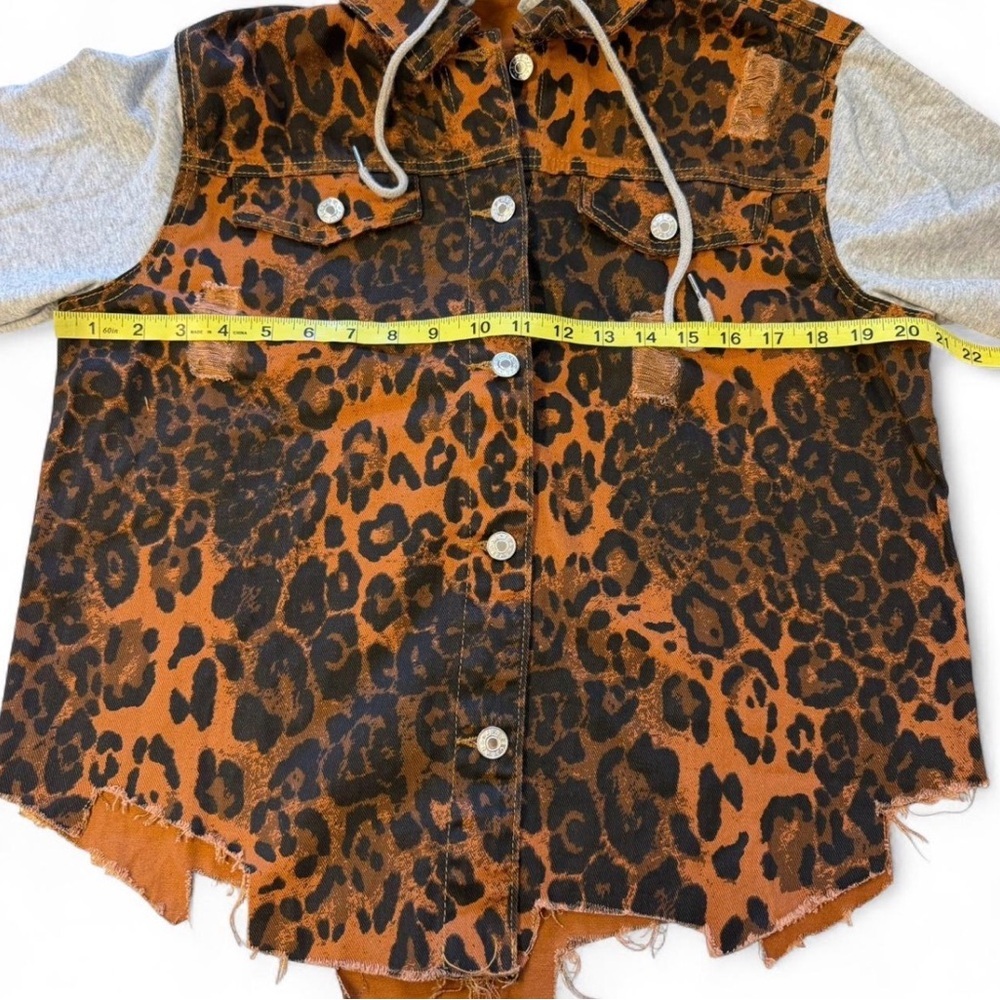 Leopard Print Hoodie Shacket Jacket Women’s Medium Boho Baddie Moto Grunge Brown - Picture 6 of 7